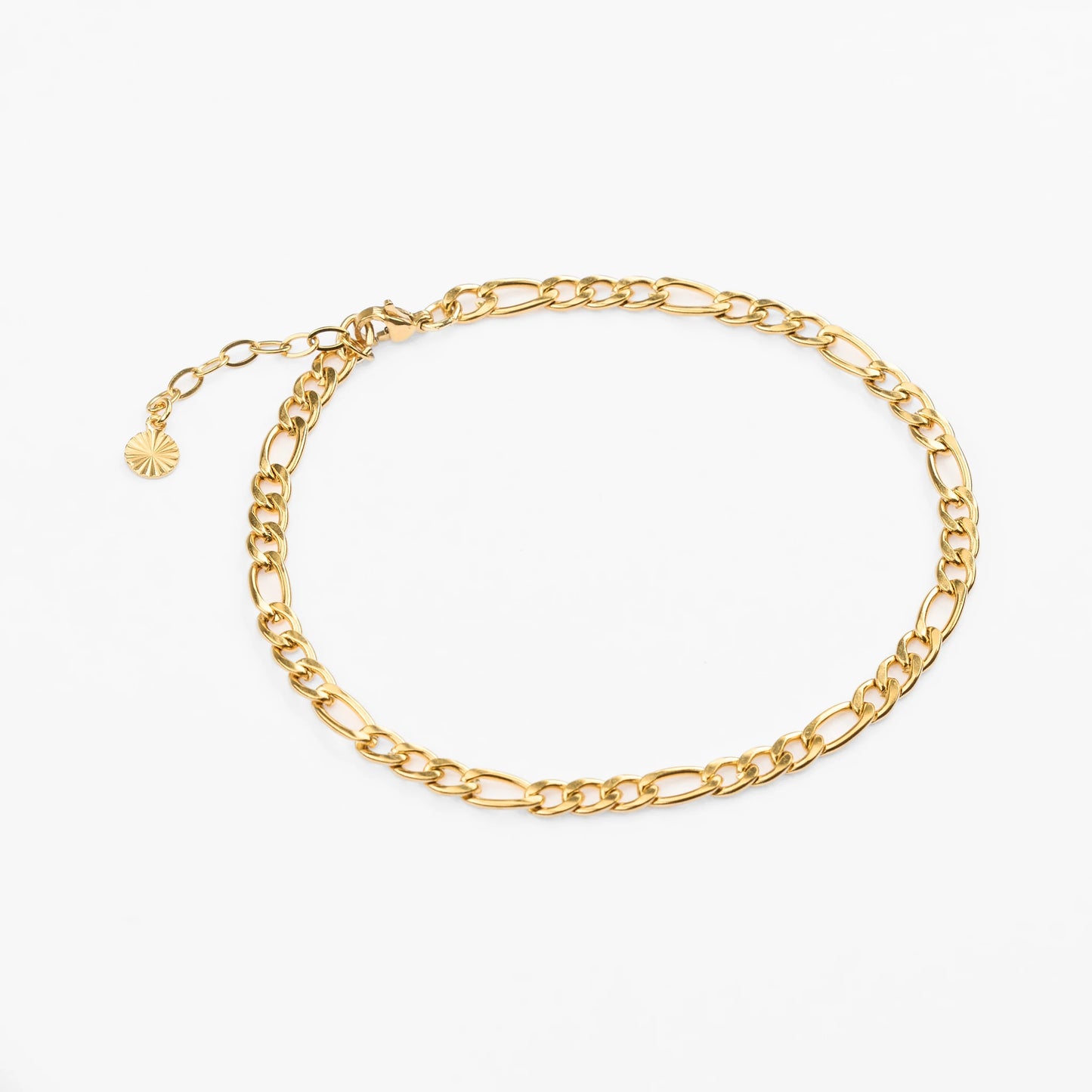 Vandfast ankeldkæde i guld af figaro led