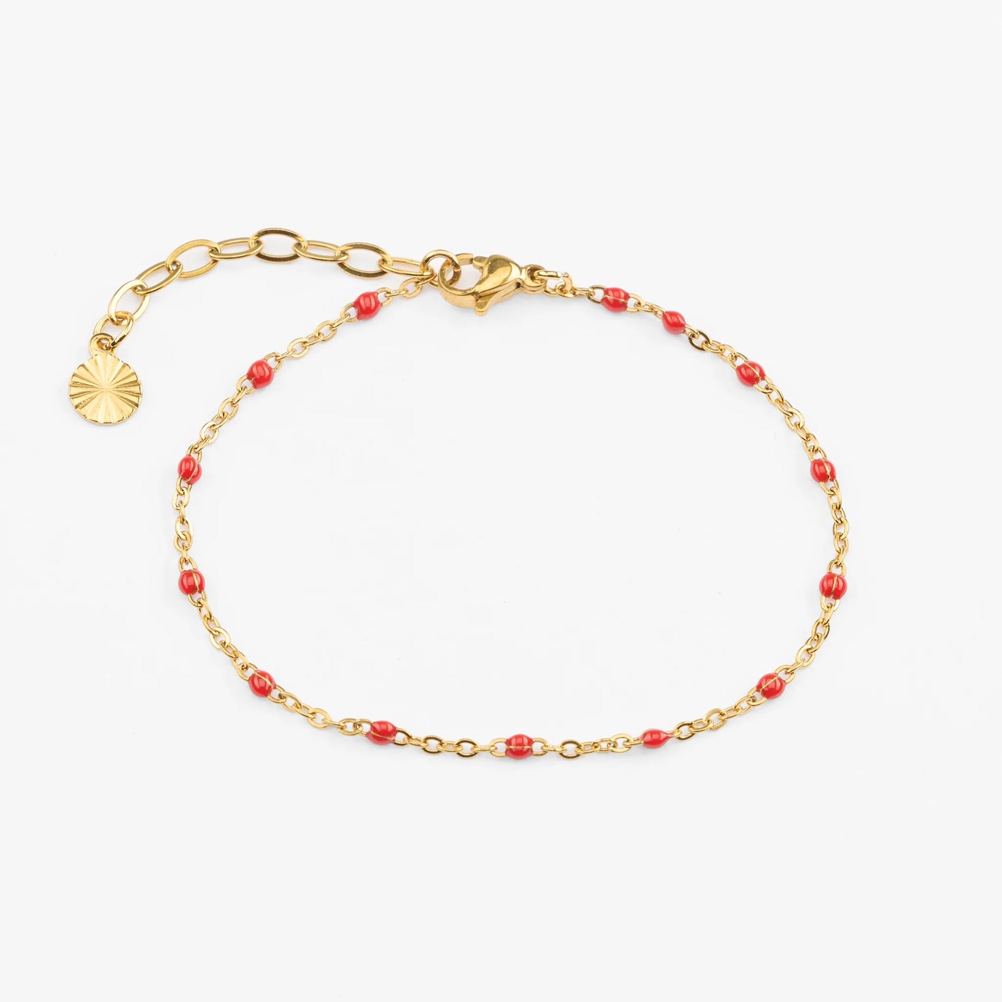 Agapi vandfast guld kædearmbånd med røde perler