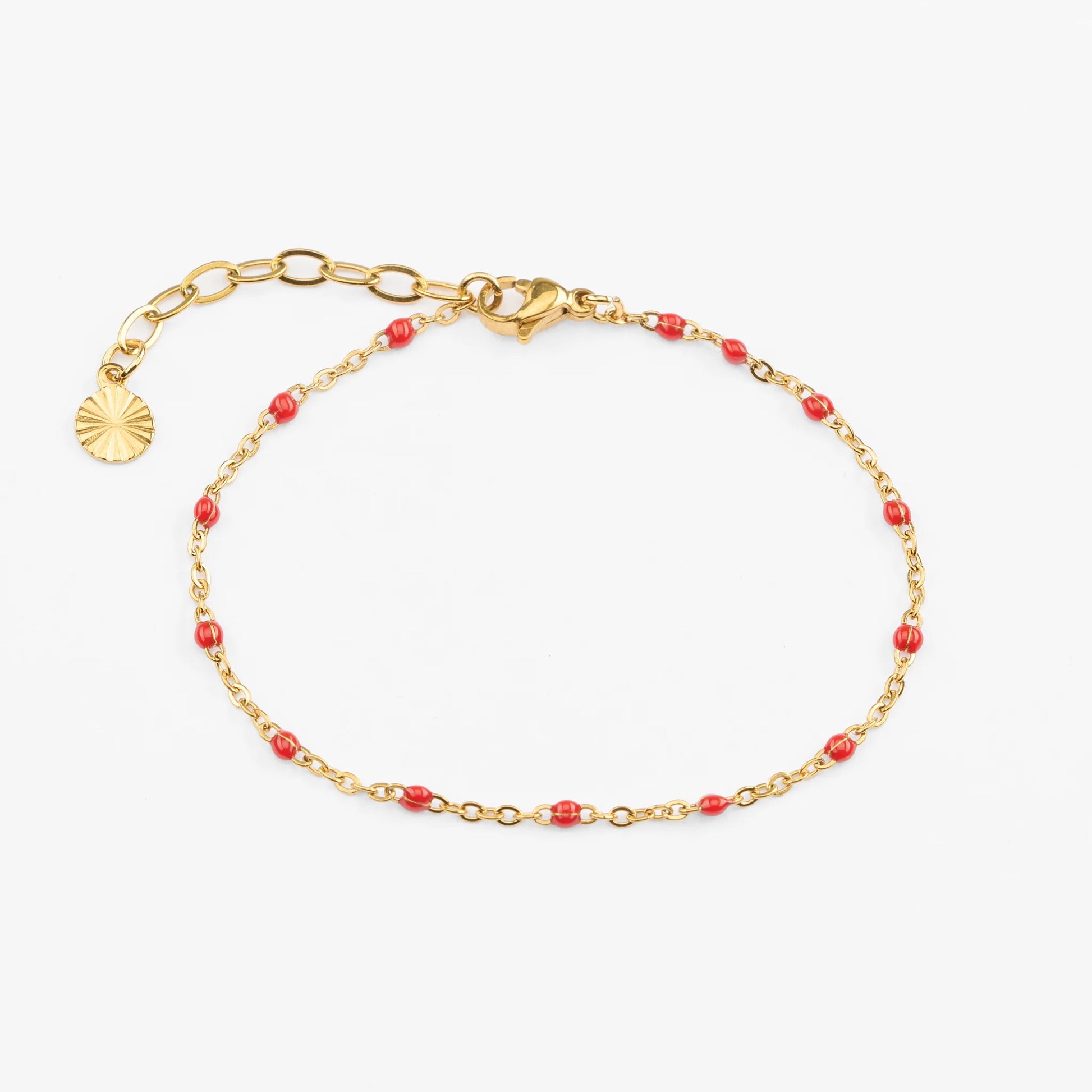 Agapi vandfast guld kædearmbånd med røde perler
