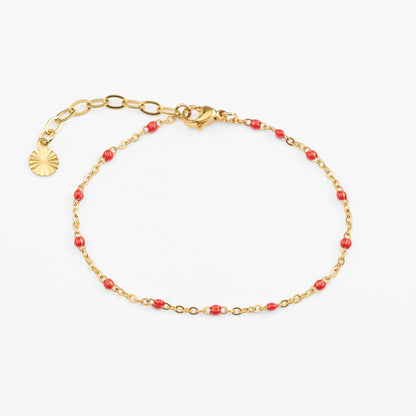 Agapi vandfast guld kædearmbånd med røde perler