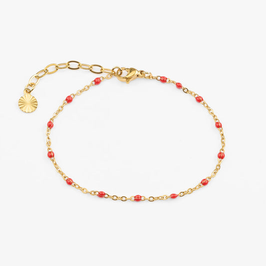 Agapi vandfast guld kædearmbånd med røde perler