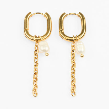 Ankyra vandfaste ovale guldøreringe med drop