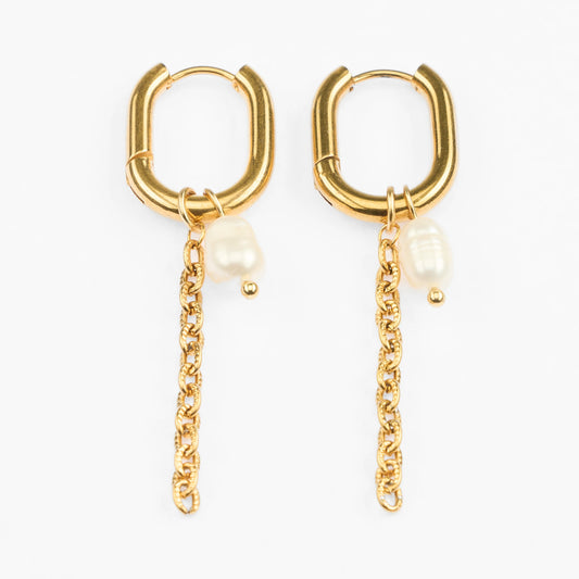 Ankyra vandfaste ovale guldøreringe med drop