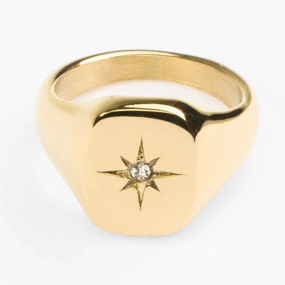 Asteri guld signetring med sten pladering