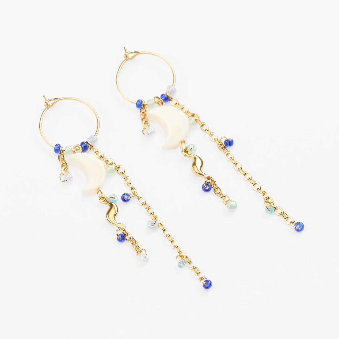 Fengari guld øreringe hoops med vedhæng og perler