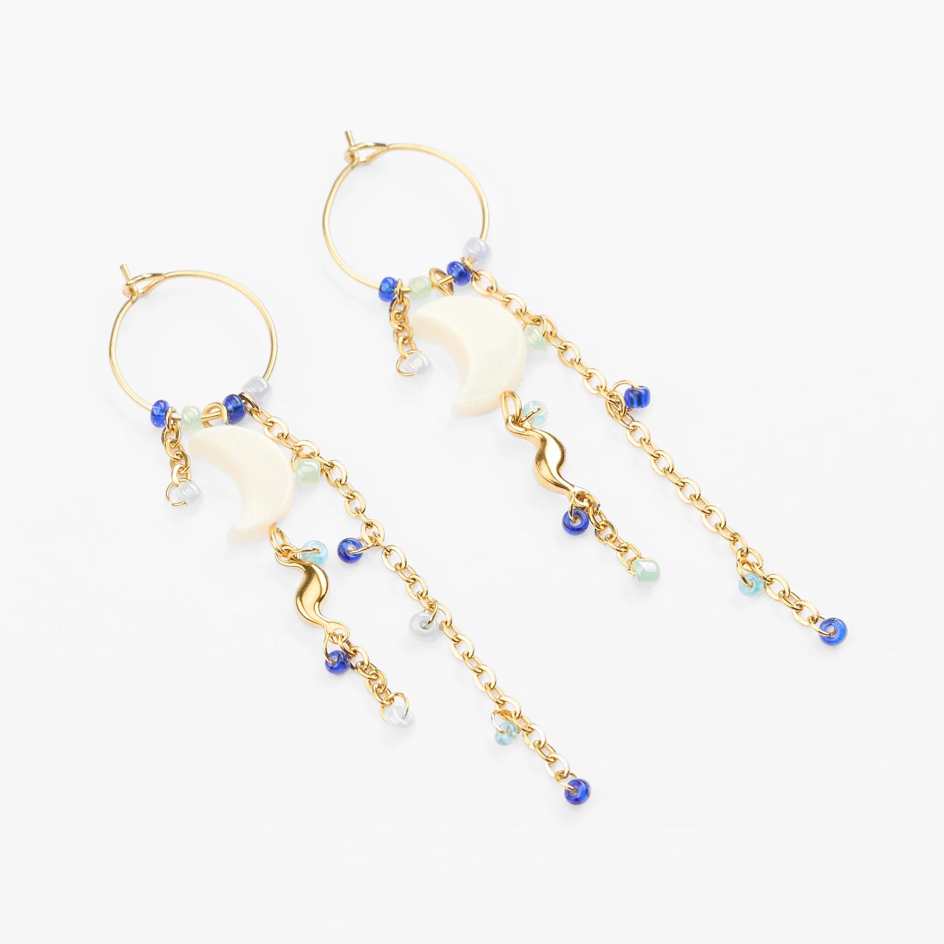 Fengari guld øreringe hoops med vedhæng og perler