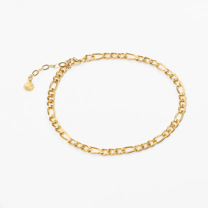 Vandfast ankeldkæde i guld af figaro led