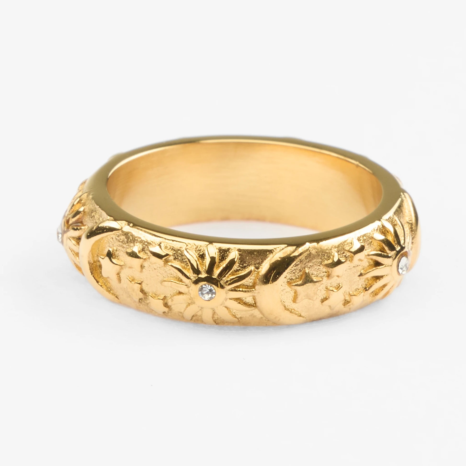 Hyperion guld fingerring med sten og motiver