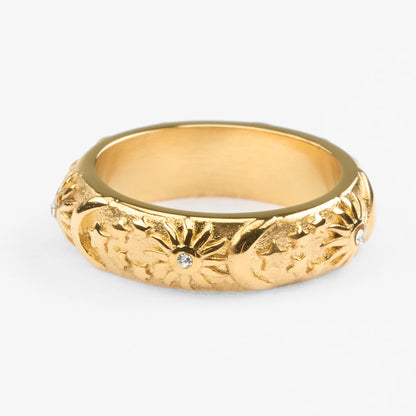 Hyperion guld fingerring med sten og motiver