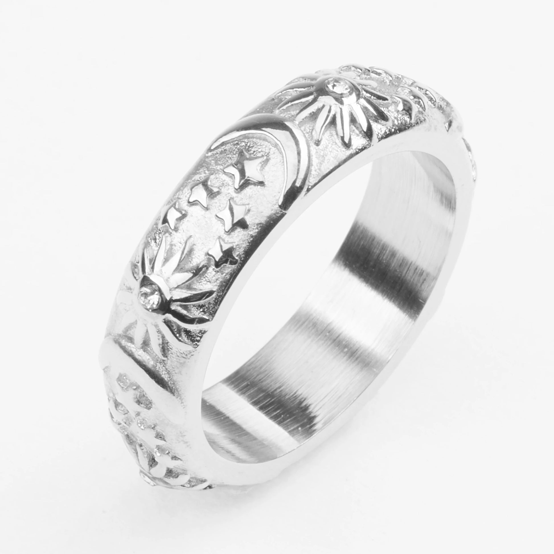 Hyperion sølvring bånd med stjerner og sten