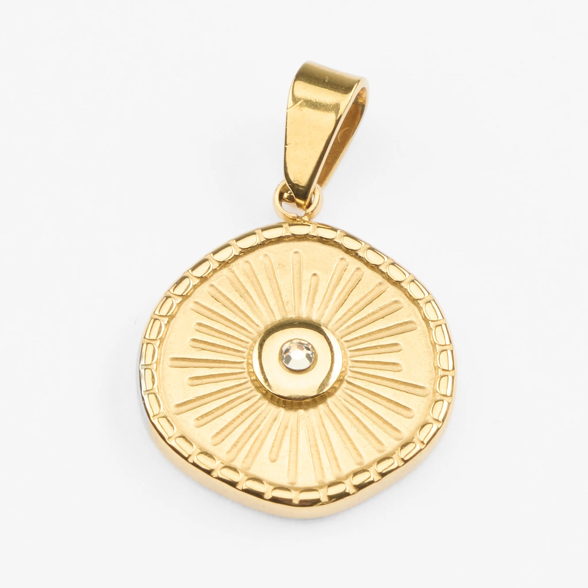 Iris vandfast guld vedhæng rund med central sten