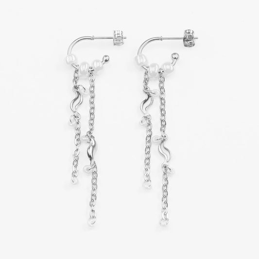 Telos sølv hoops med kæder og perler