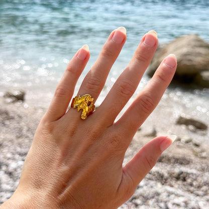 Trypa guldring justerbar stylet på hånd i sollys