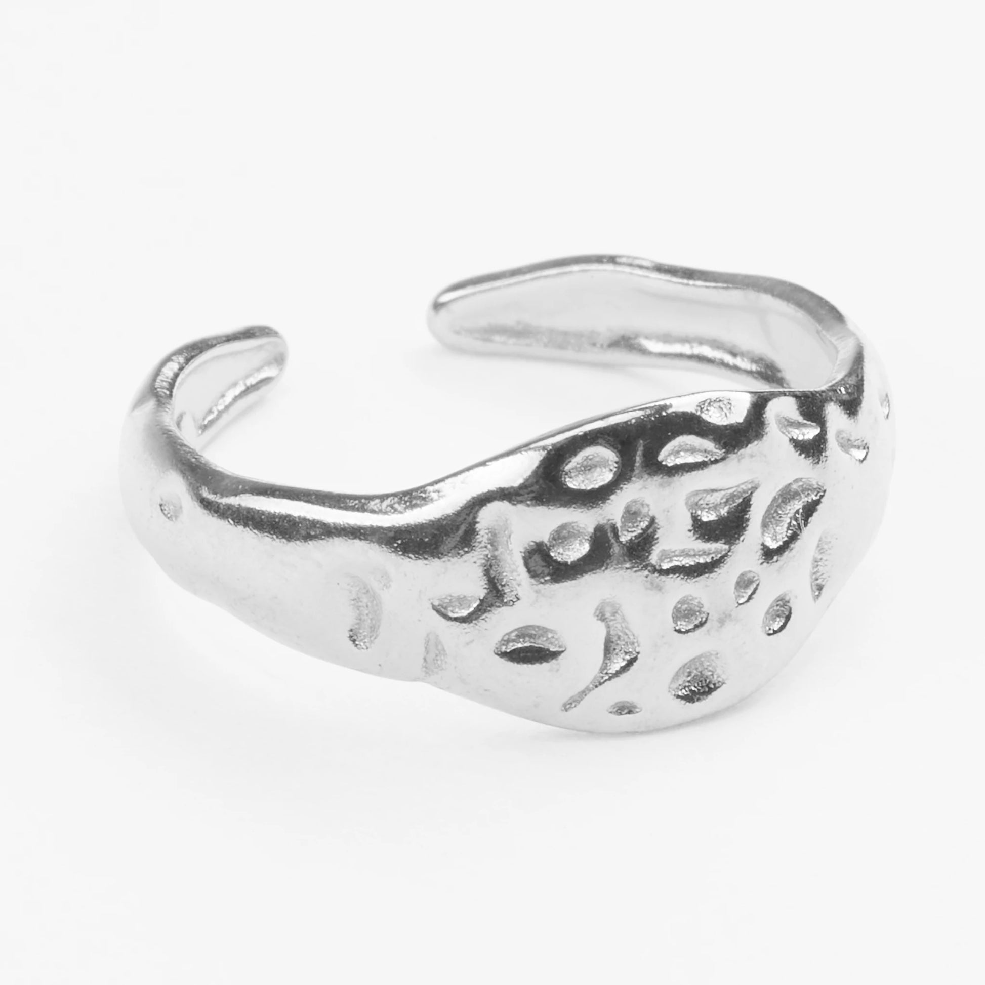 Zakynthos justerbar vandfast sølvring i hamret design